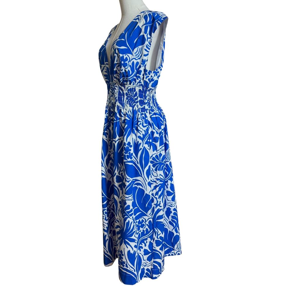Rails Roxanne Dress XL Blue Riviera Tropical Floral Smocked Waist Midi - Picture 8 of 16